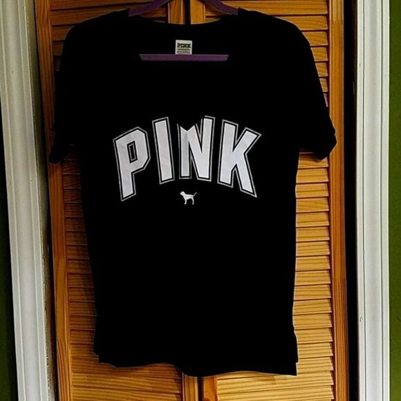 PINK Victoria Secret black Vneck short sleeve tee - Picture 1 of 4